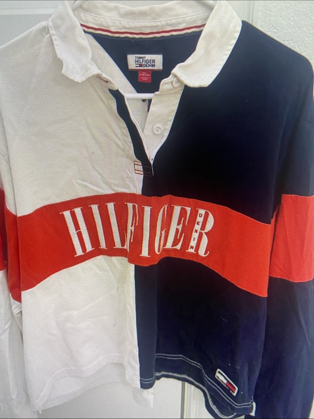 Tommy Hilfiger Navy, White & Red Colorblock Rugby Polo